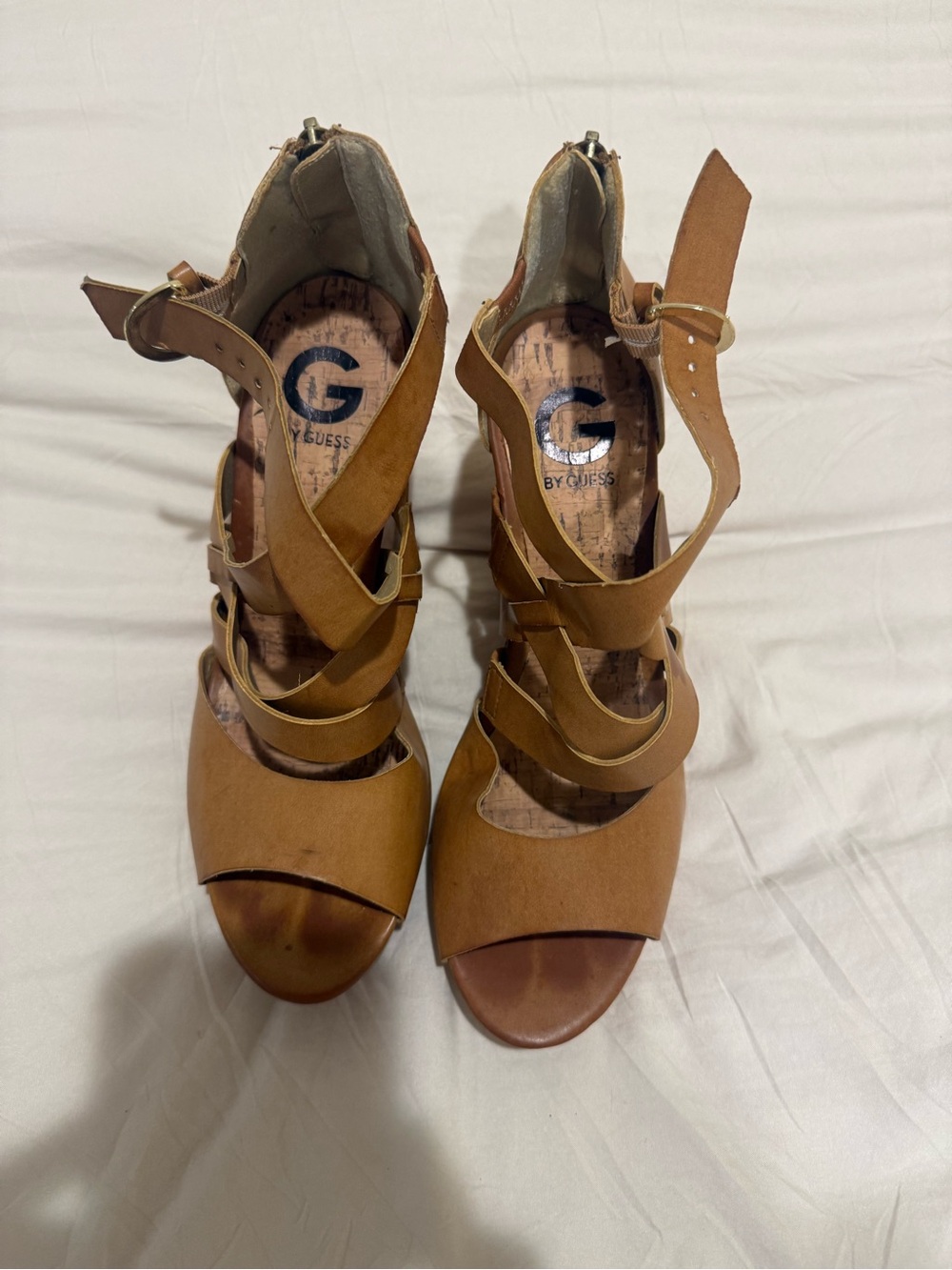 G by Guess Cognac Strappy Open-Toe Heels